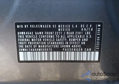 2017 Volkswagen Golf Alltrack Tsi S/Tsi Se/Tsi Sel z USA, uszkodzony, nr VIN 3VWH17AU4HM508570